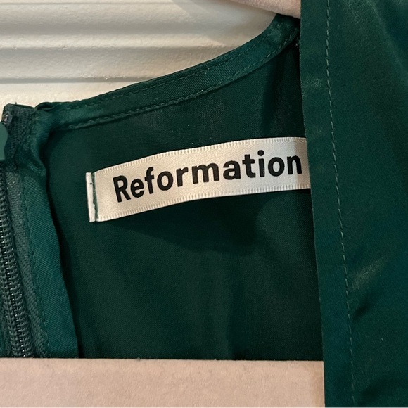 Reformation Women's Keats Deep Green Event Pure Silk Dress - Picture 4 of 11